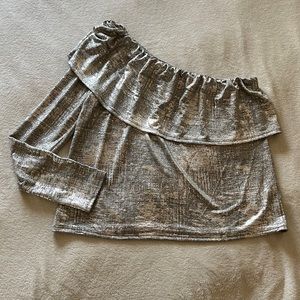 Trouvé Off The Shoulder Metallic Texture Top